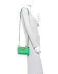 Shiny Goatskin Quilted CHNL 19 Wallet On Chain WOC Green