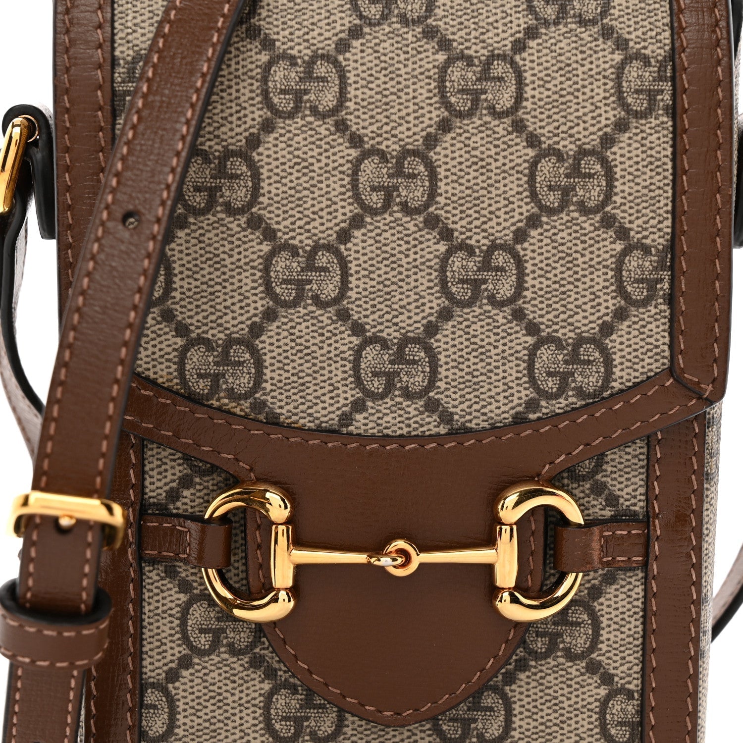 GG Supreme Monogram Mini Horsebit 1955 Crossbody Bag Beige Brown Sugar