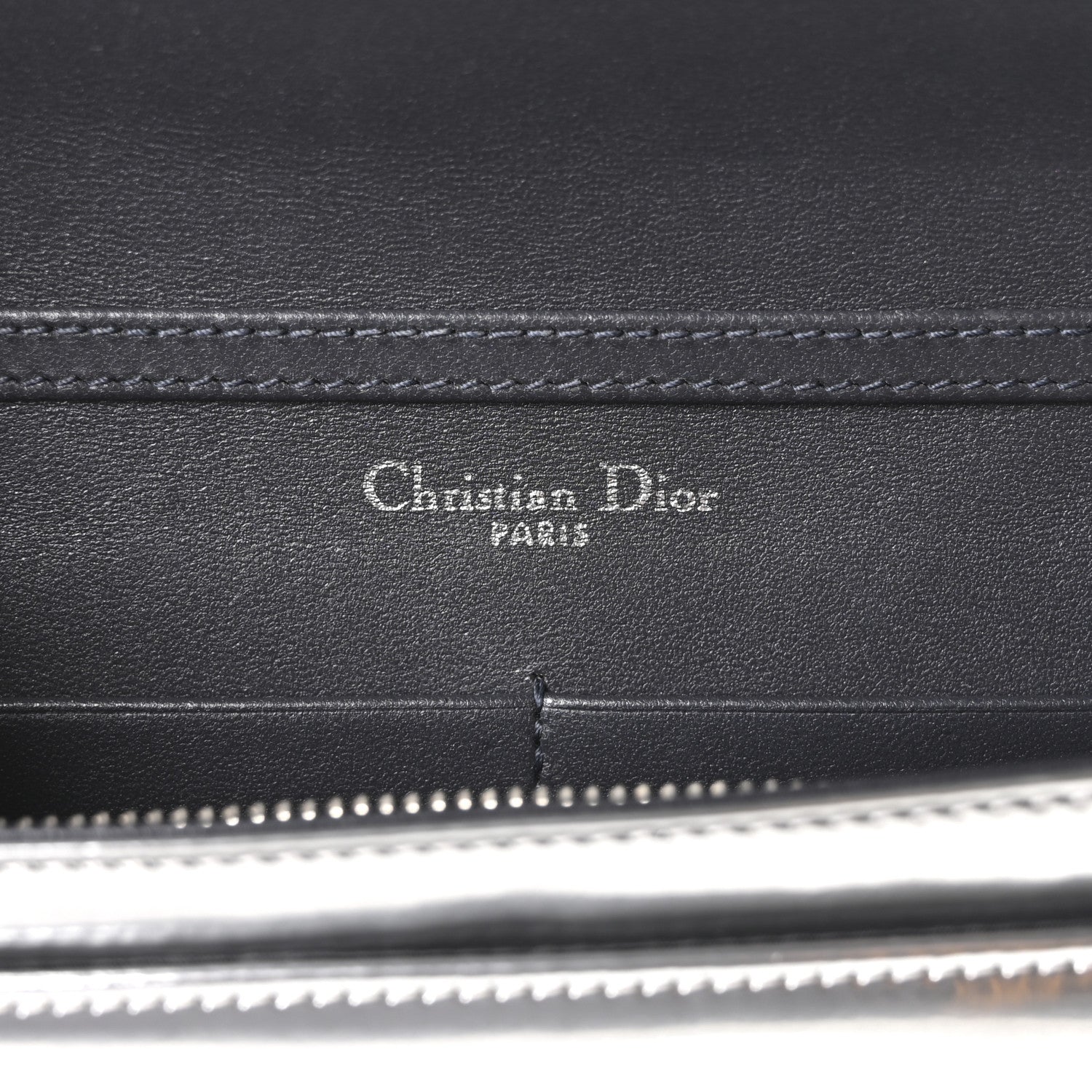 Metallic Patent Micro-Cannage D1ORama Wallet on Chain Pouch Silver