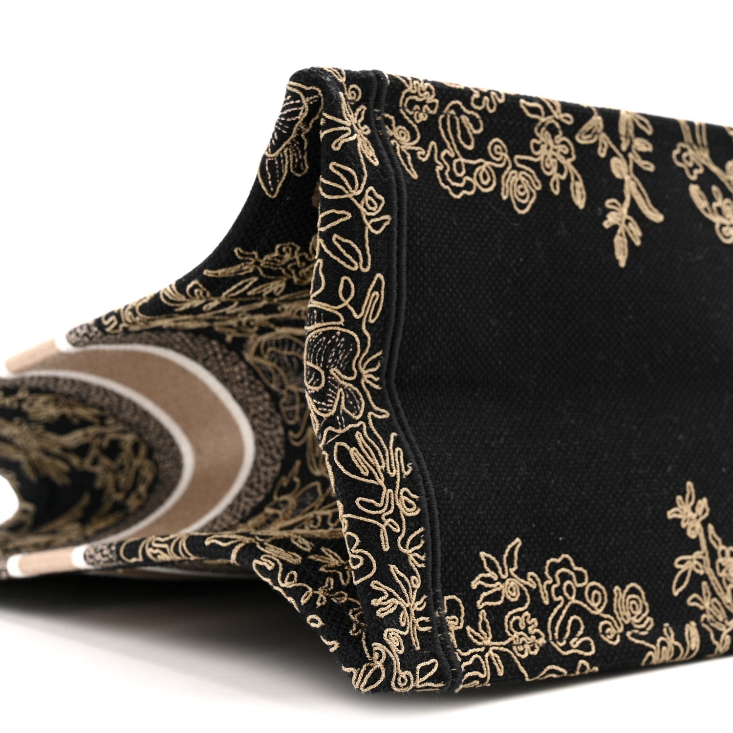 Canvas Embroidered Large Ornamental Cornely Book Tote Black Beige