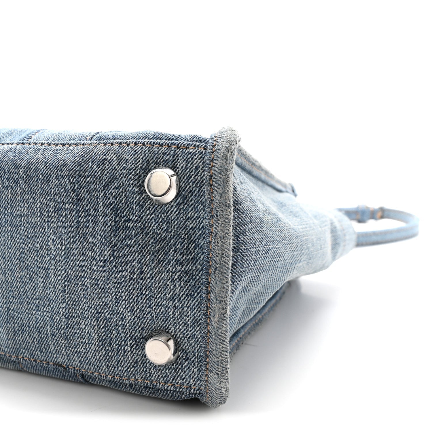Washed Frayed Denim Logo Small Hardware Tote Blue