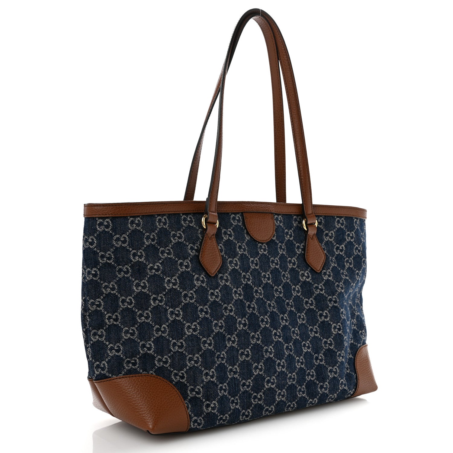 New Denim GG Monogram Medium Ophidia Shopping Tote Blue Tea Cuir