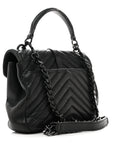 Sheepskin Matelasse Chevron Monogram Monochrome Medium College Bag Black