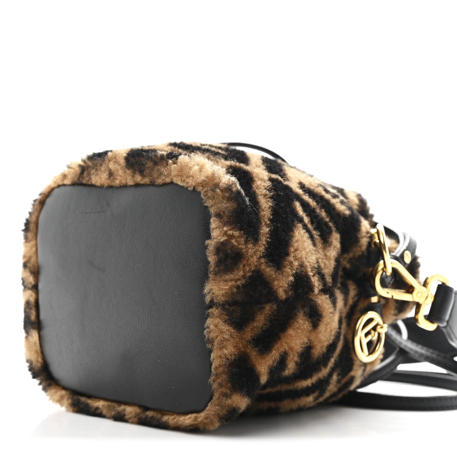 Shearling Vitello Dolce F is FNDI Macro FF 1974 Mini Mon Tresor Bucket Bag Tobacco Black