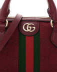 GG Supreme Monogram Textured Dollar Calfskin Web Super Mini Ophidia Top Handle Bowler Bag Rosso Ancora