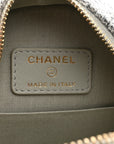 Wool Tweed Lambskin Quilted CHNL 19 Round Clutch With Chain Grey Ecru