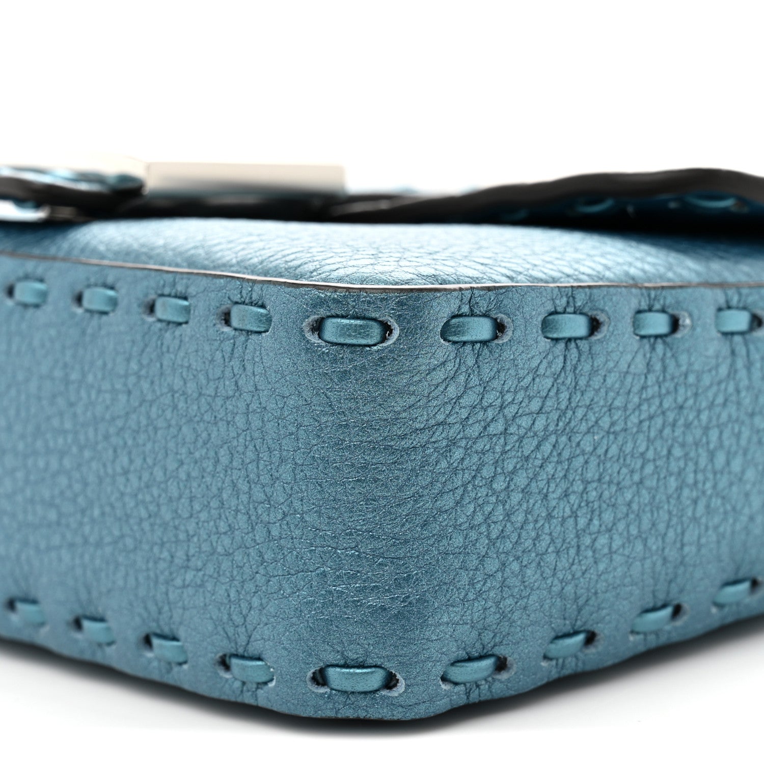 Metallic Cuoio Roma Sellerissima Nappa Sintetica Tape Stitch Mini Baguette Placca Argento