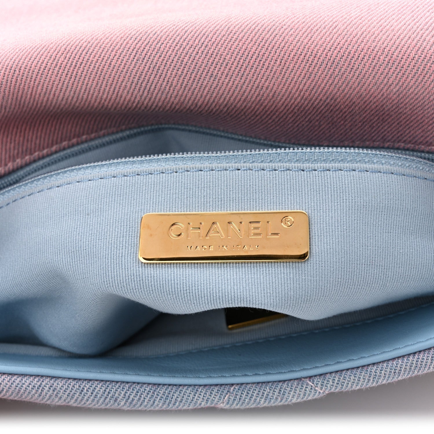 Denim Quilted Medium CHNL 19 Flap Blue Pink