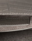 Calfskin Crocodile Embossed Medium Monogram Sunset Fog