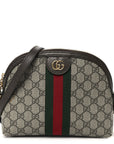 GG Supreme Monogram Textured Dollar Calfskin Web Small Ophidia Dome Shoulder Bag Beige Ebony New Acero