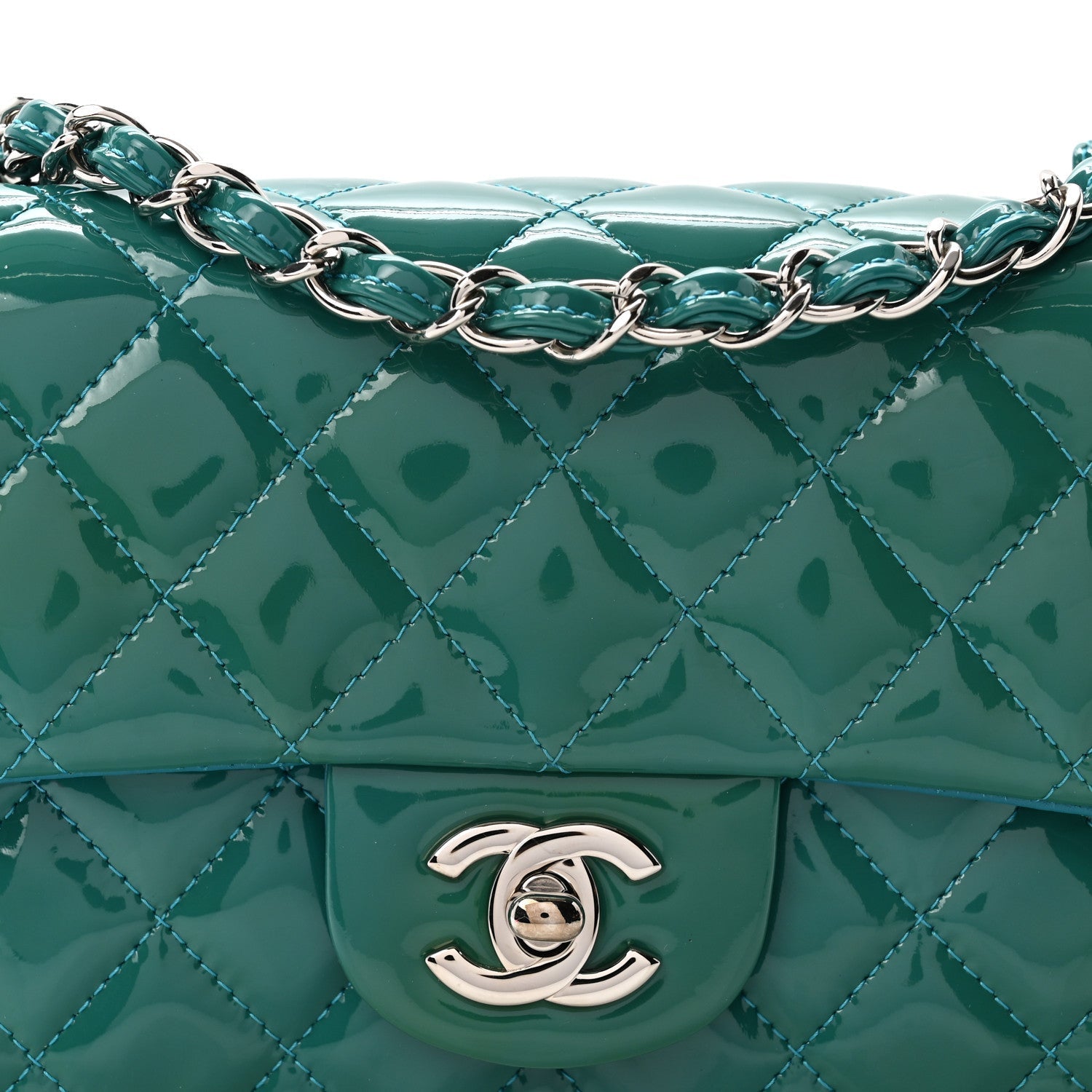 Patent Quilted Mini Rectangular Flap Turquoise