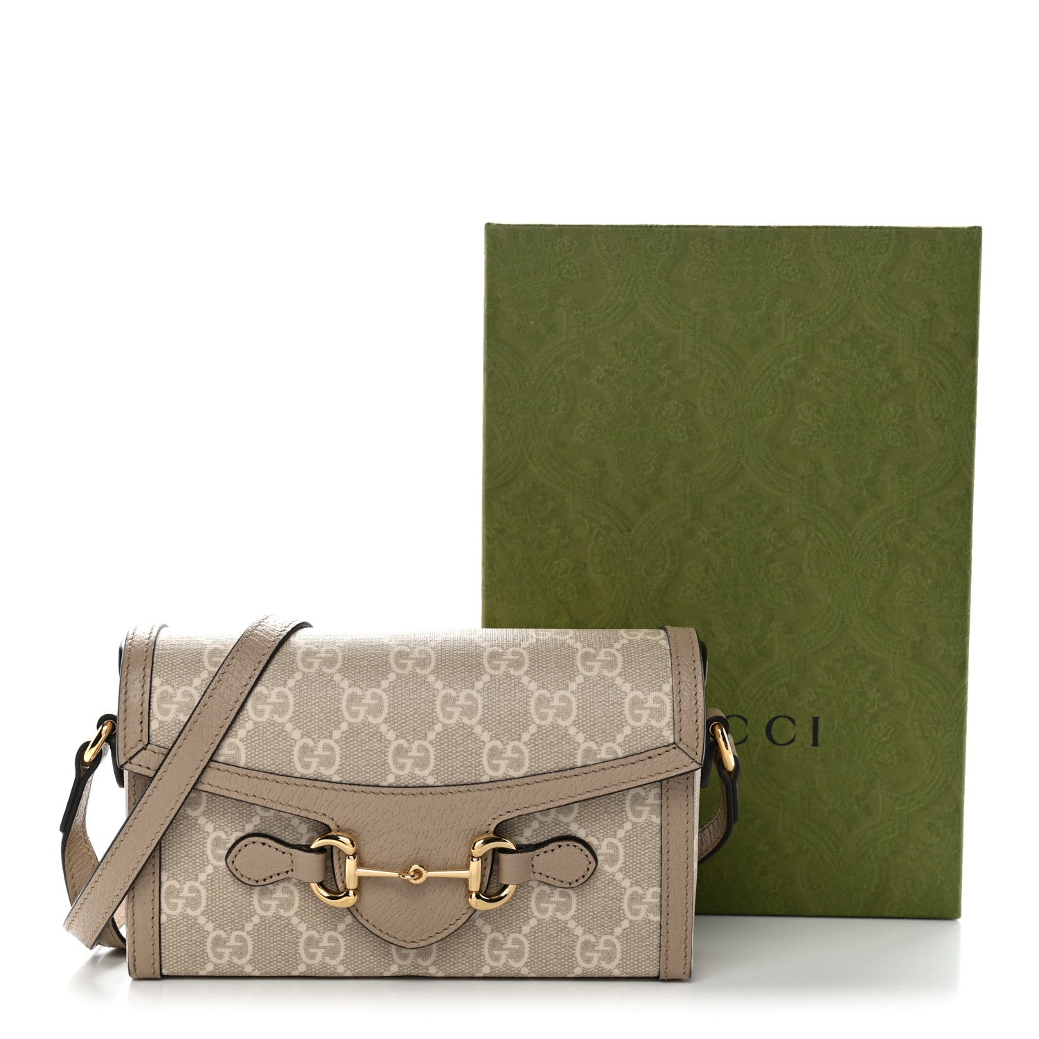 GG Supreme Monogram Textured Dollar Calfskin Mini Horsebit 1955 Shoulder Bag Beige Mystic White Oatmeal