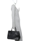 City Calf Hand Stitched Large Galleria Double Zip Tote Black