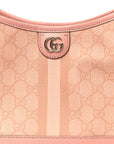 GG Supreme Monogram Textured Dollar Calfskin Web Small Ophidia Bucket Shoulder Bag Rose Pink