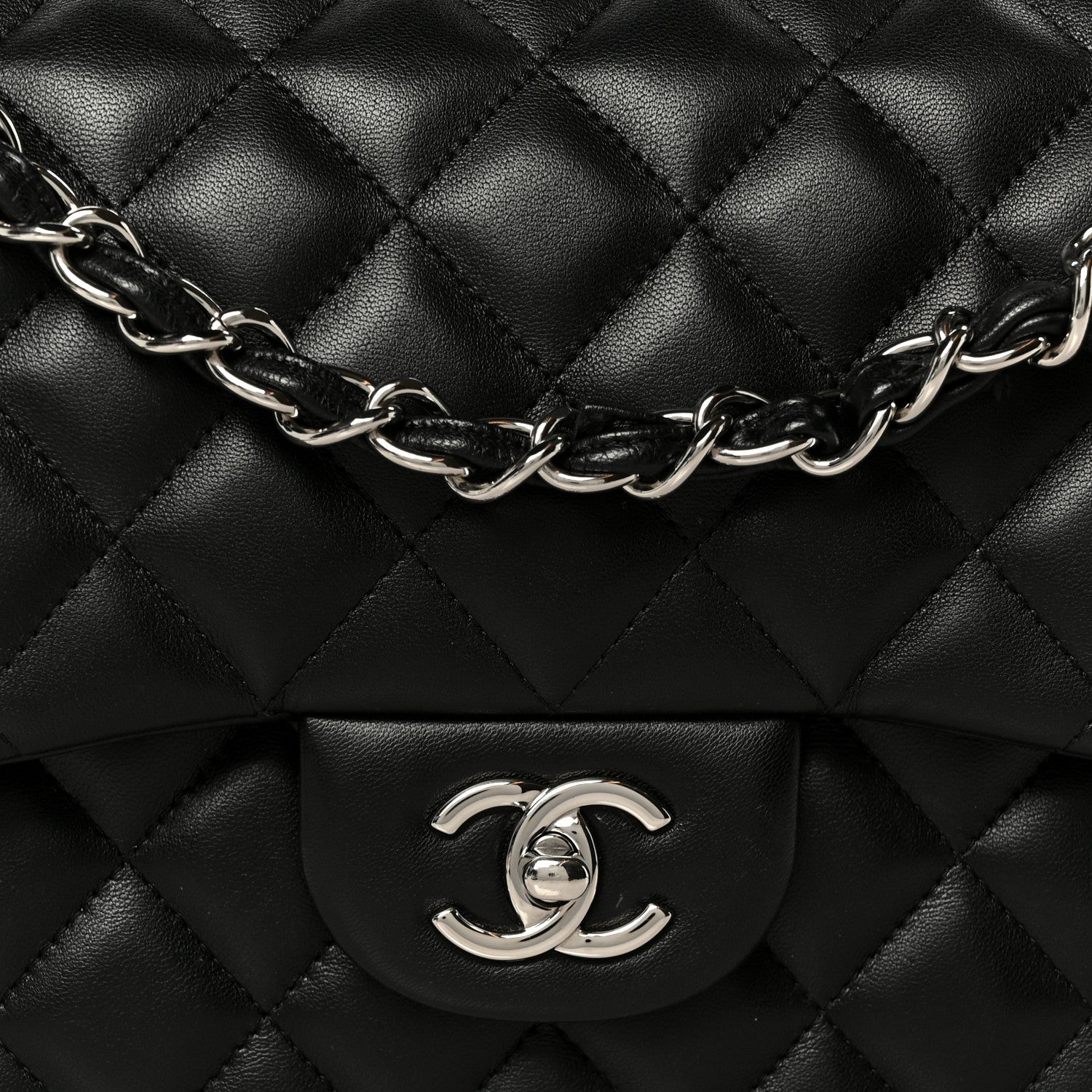 Lambskin Quilted Jumbo Double Flap Black