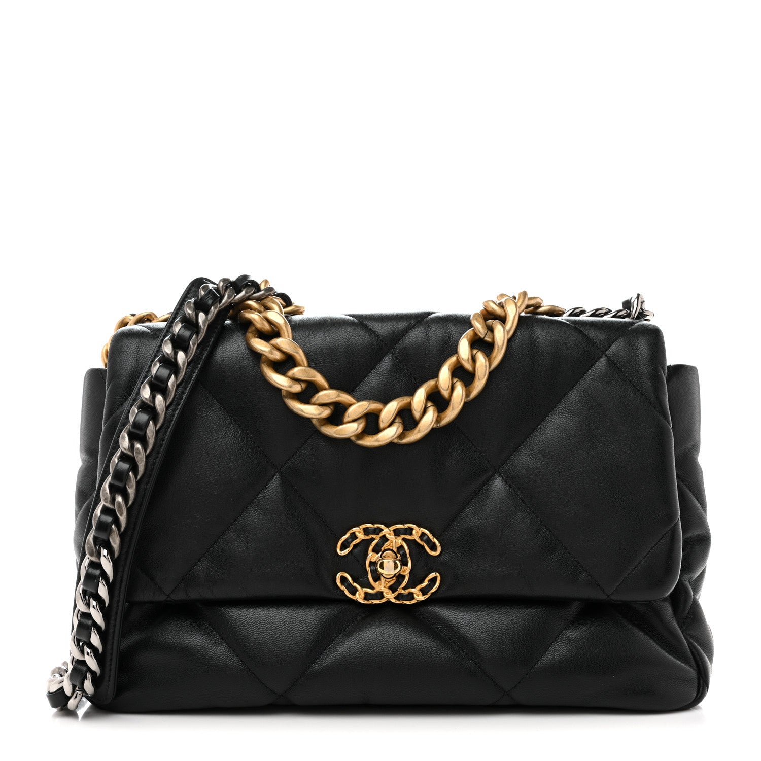Lambskin Quilted Large CHNL 19 Flap Black