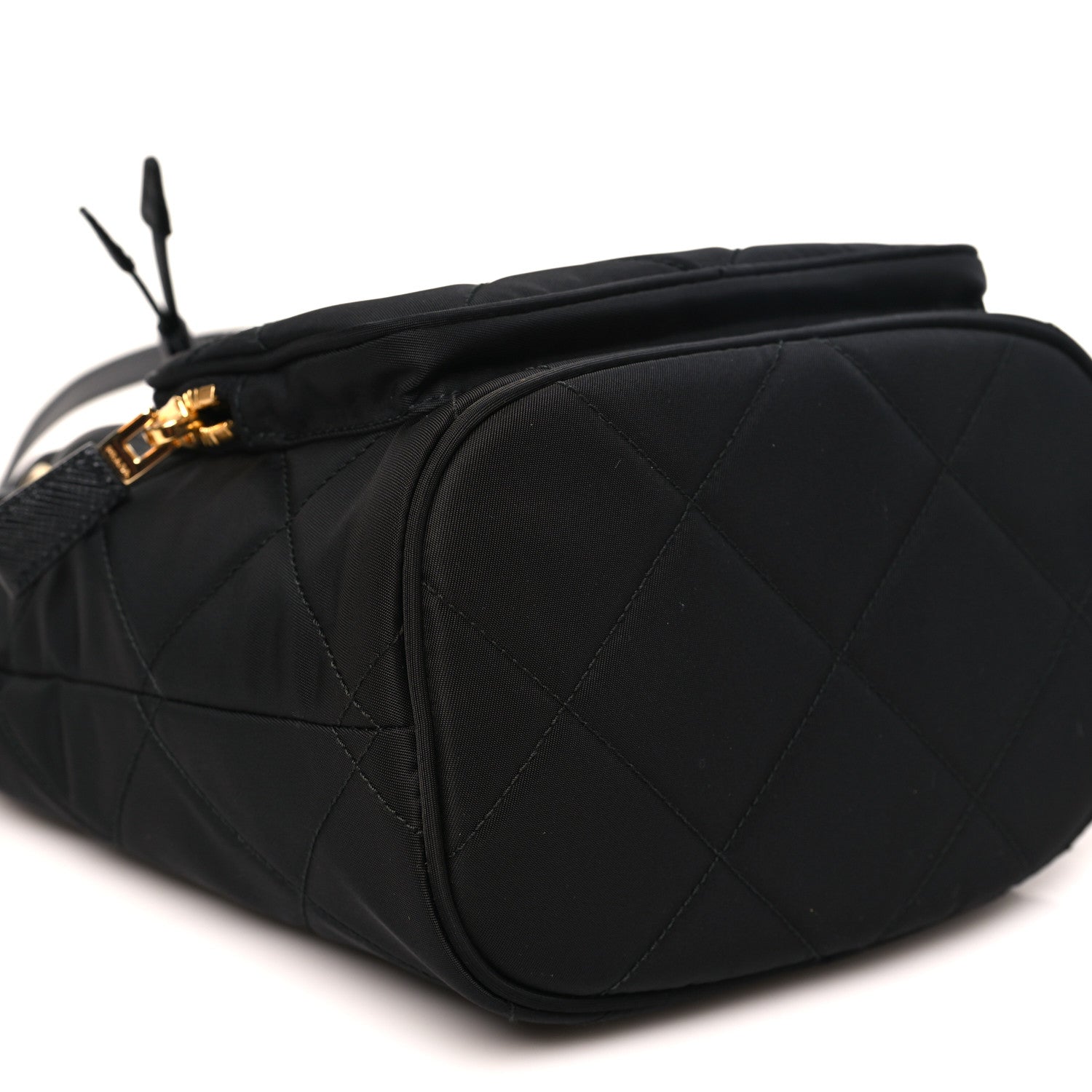 Re-Nylon Saffiano Stitched Duet Bucket Bag Black