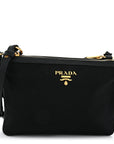 Tessuto Nylon Soft Calf Double Zip Crossbody Bag Black