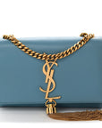 Smooth Calfskin Small Classic Monogram Kate Tassel Satchel Turquoise