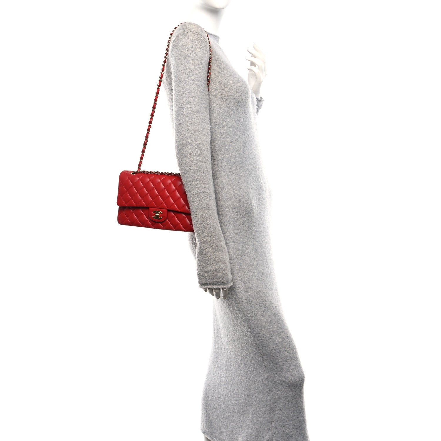 Lambskin Quilted Medium Double Flap Red