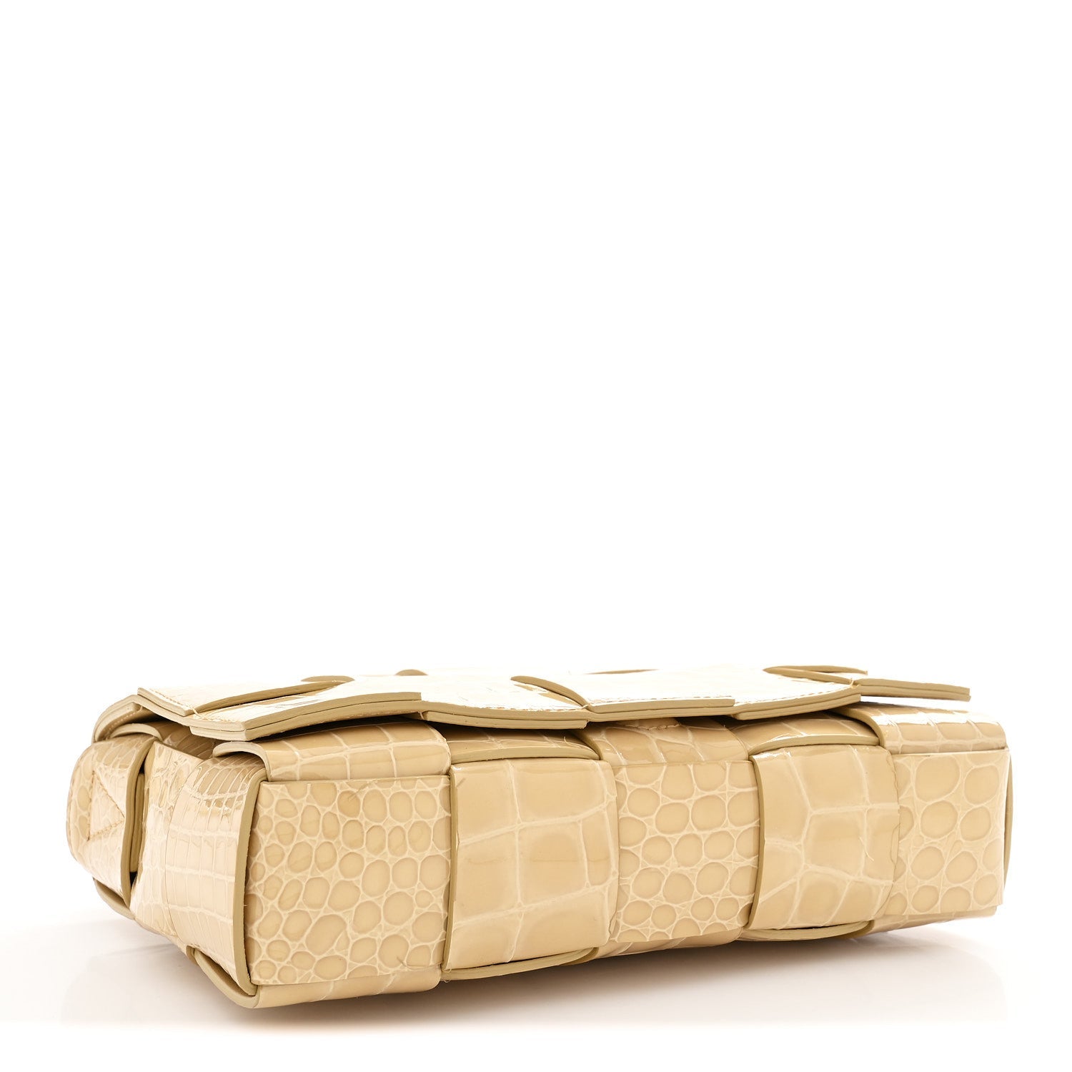 Gloss Calfskin Croc Embossed Intreccio Cassette Crossbody Bag Praline