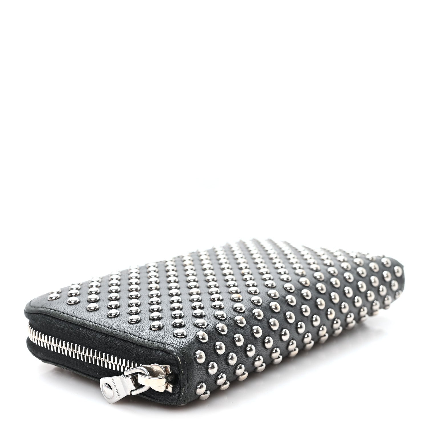 Nappa Metal Studded Zip Around Wallet Black
