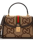 Monogram Jumbo GG Textured Dollar Calfskin Web Small Ophidia Padlock Top Handle Bag Camel Ebony New Acero