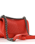 Wrinkled Lambskin Chevron Quilted Medium Boy Flap Orange