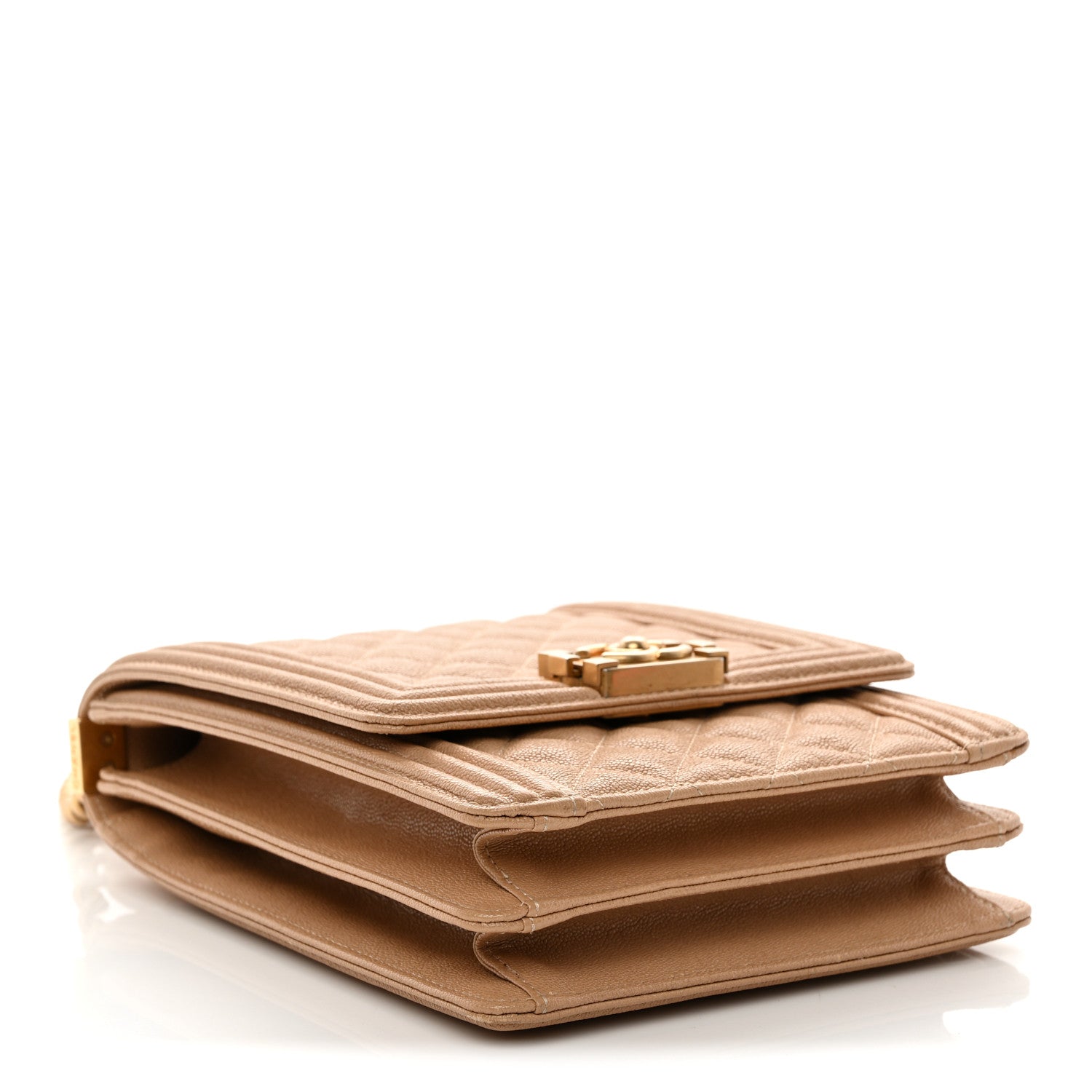 Caviar Quilted North South Boy Flap Beige
