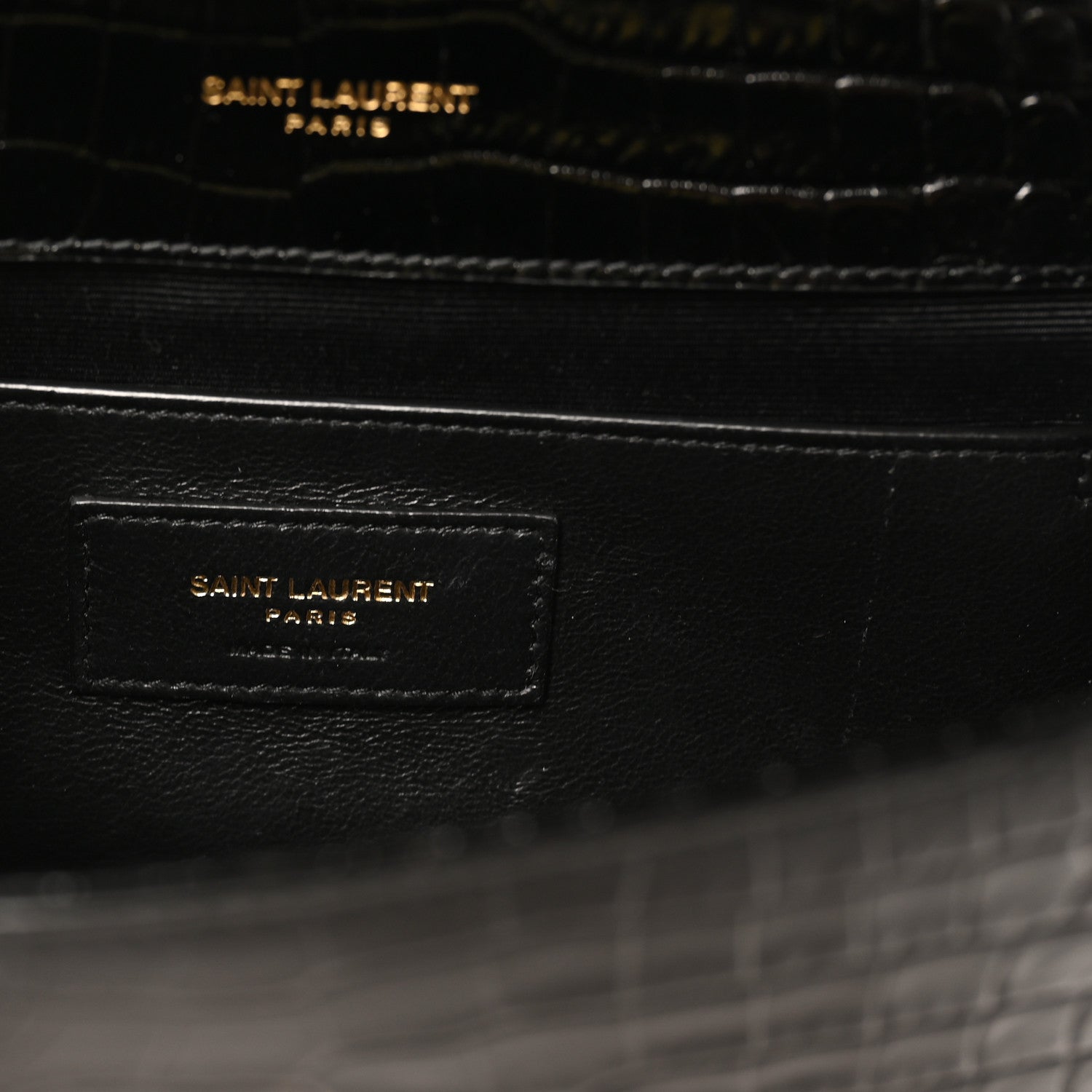 Calfskin Crocodile Embossed Small Classic Monogram Kate Tassel Satchel Black