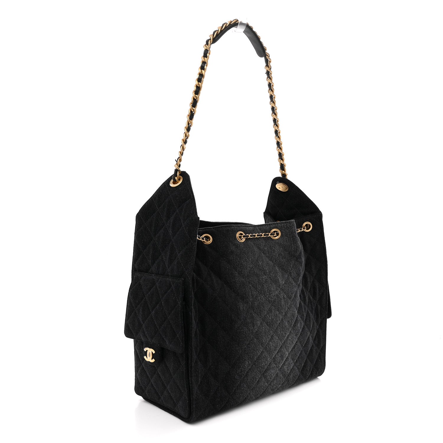Washed Denim Quilted Medium CHNL 25 Handbag Black