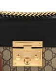 GG Supreme Monogram Calfskin Small Padlock Shoulder Bag Beige Black Cuir