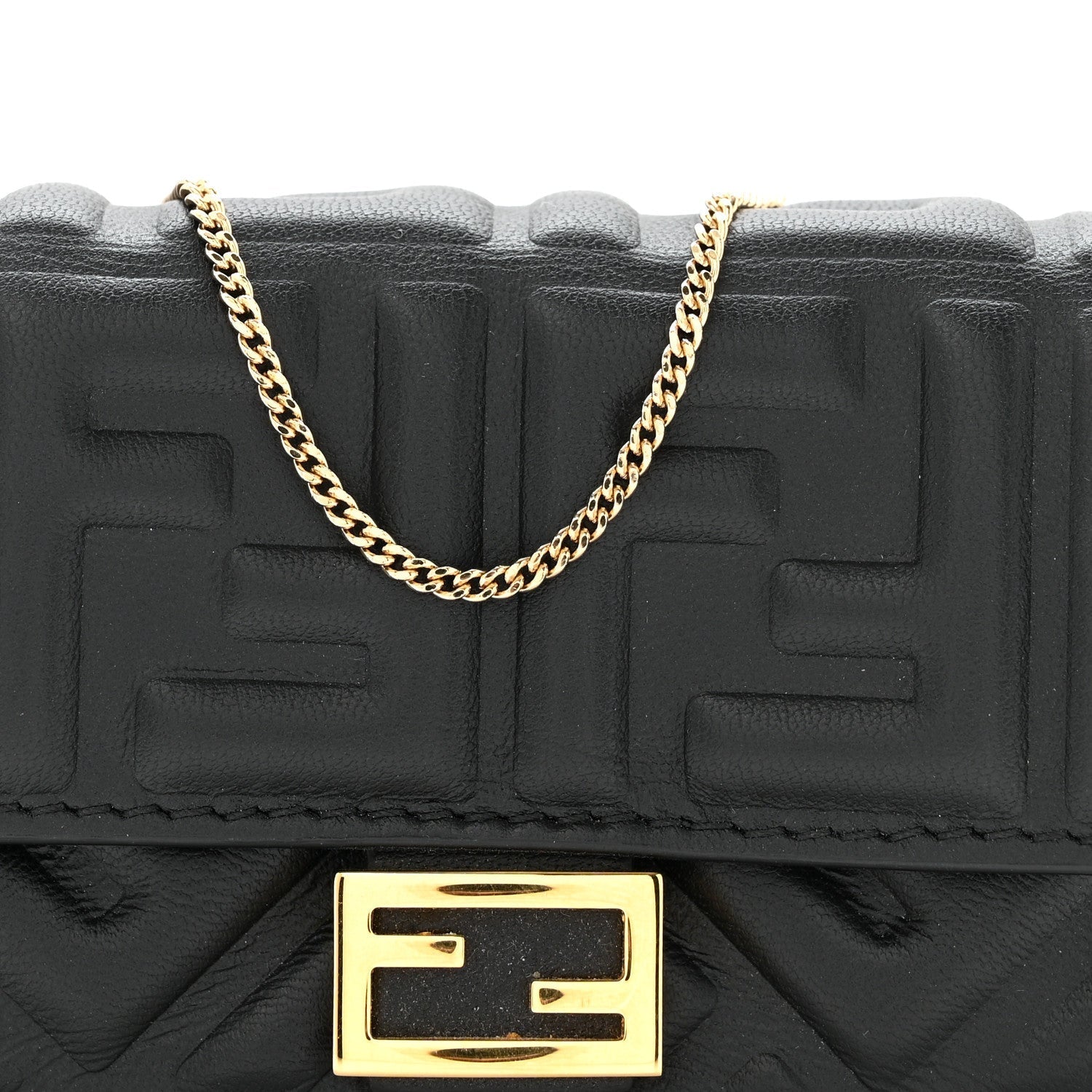 Nappa Matisse FF Embossed Nano Baguette Charm Black