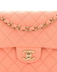 Lambskin Quilted Small Double Flap Light Orange