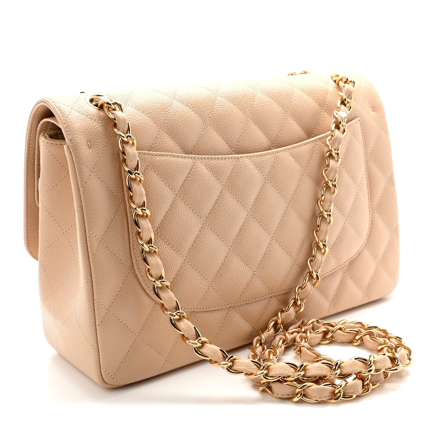 Caviar Quilted Jumbo Double Flap Light Beige