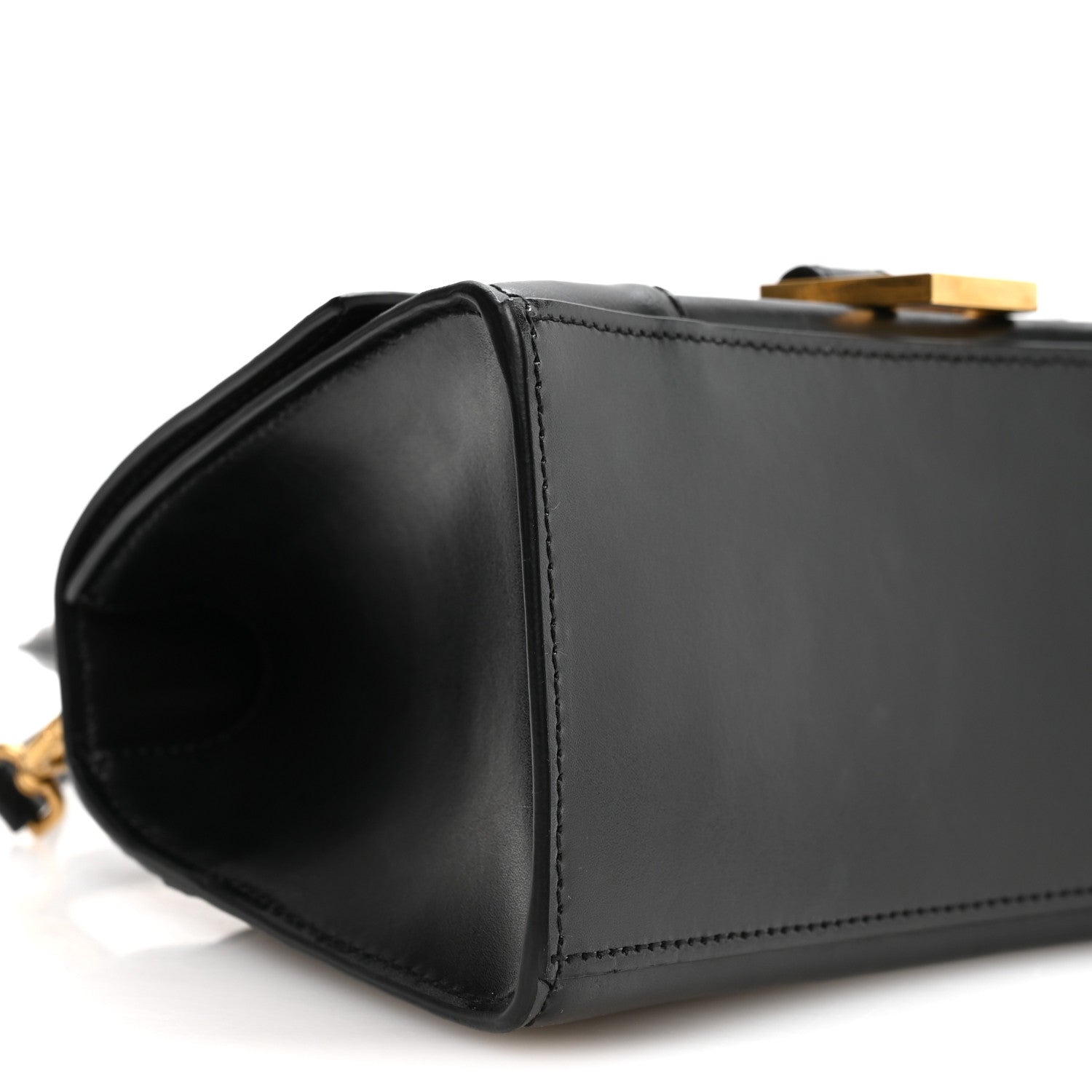 Shiny Box Calfskin Small Hourglass Top Handle Bag Black