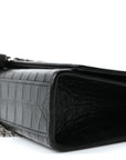 Calfskin Crocodile Embossed Medium Classic Monogram Kate Tassel Satchel Black