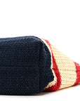 Raffia Crochet Stripe Tote Natural Blue