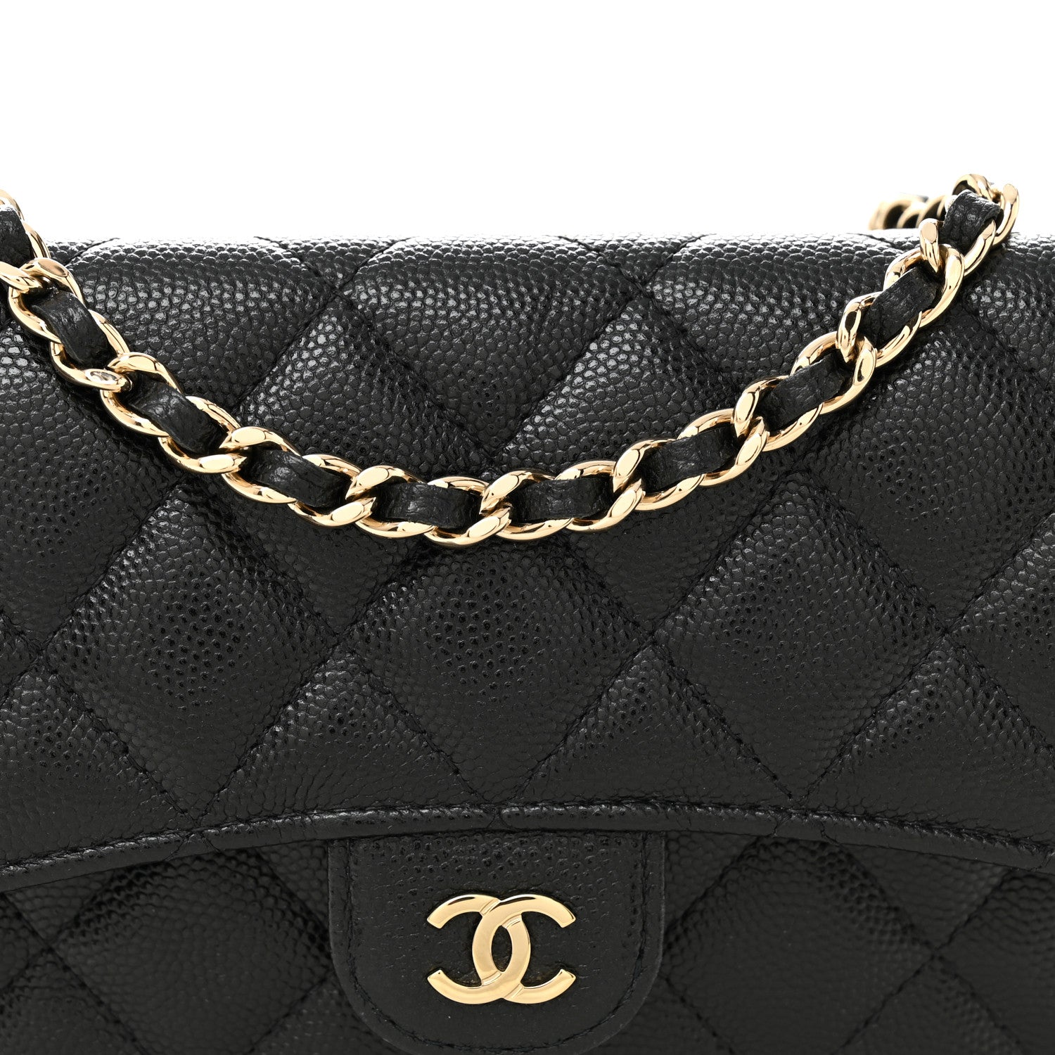 Caviar Quilted Flap Phone Holder With Chain Black
