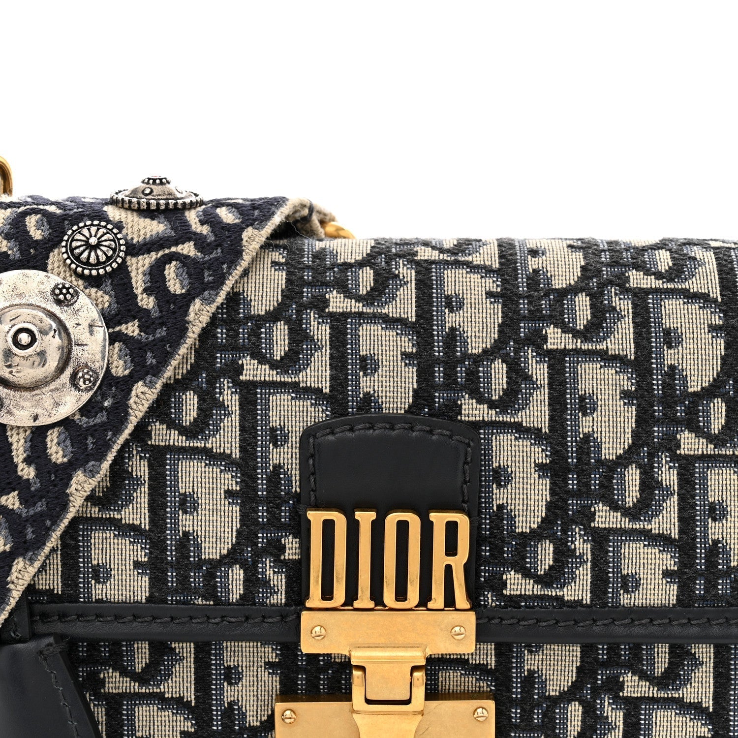 Oblique Small D1ORAddict Flap Bag Navy Blue