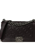 Calfskin Crystal Embossed Medium Boy Flap Plum