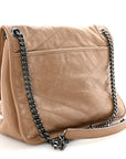 Crinkled Calfskin Matelasse Monogram Medium Niki Chain Satchel Light Taupe