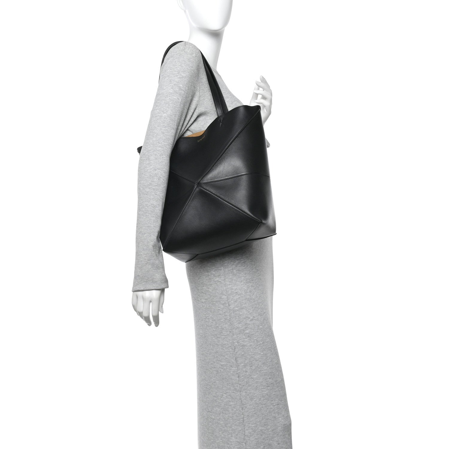 Shiny Calfskin Medium Puzzle Fold Tote Black