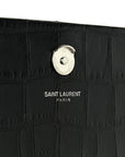 Calfskin Crocodile Embossed Medium Classic Monogram Kate Tassel Satchel Black