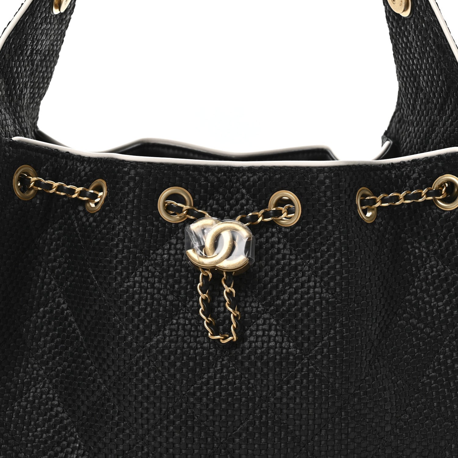 Braided Raffia Calfskin Small CHNL 25 Handbag Black White
