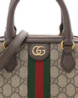GG Supreme Monogram Textured Dollar Calfskin Web Mini Ophidia Top Handle Bag Beige Ebony New Acero