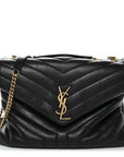 Calfskin Y Quilted Monogram Medium Loulou Chain Satchel Black