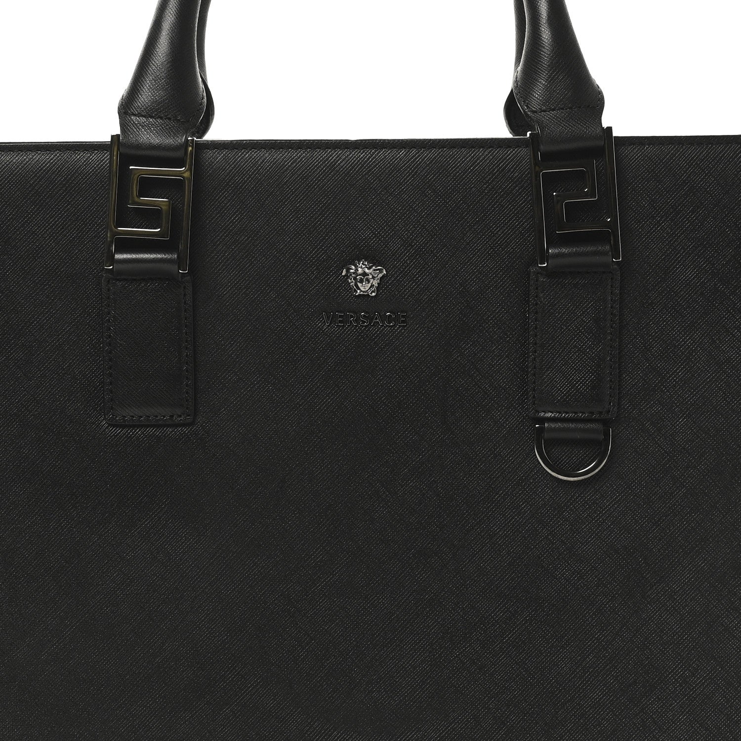 Saffiano Medusa Top Handle Briefcase Black