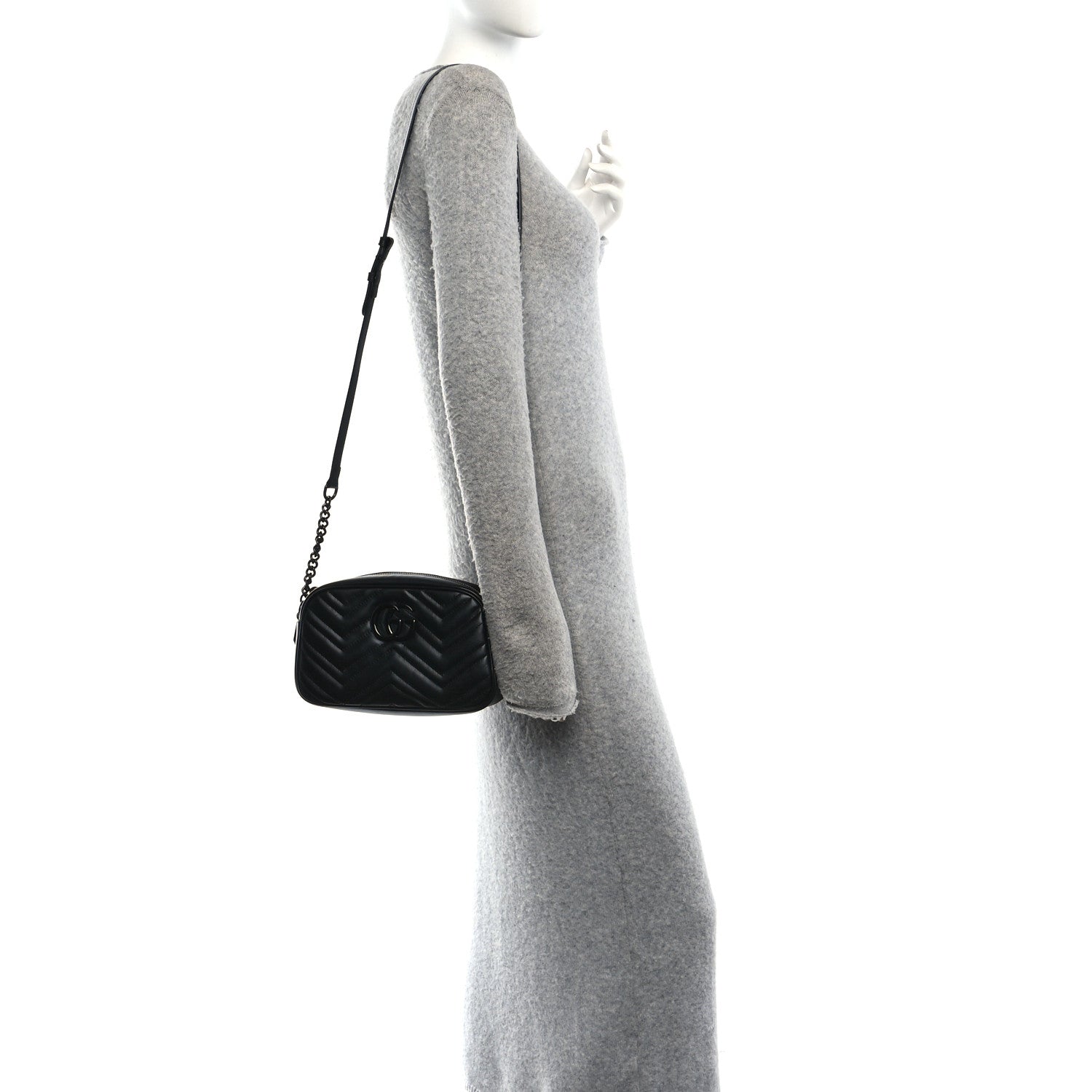 Calfskin Matelasse Monochrome Small GG Marmont Chain Shoulder Bag Black
