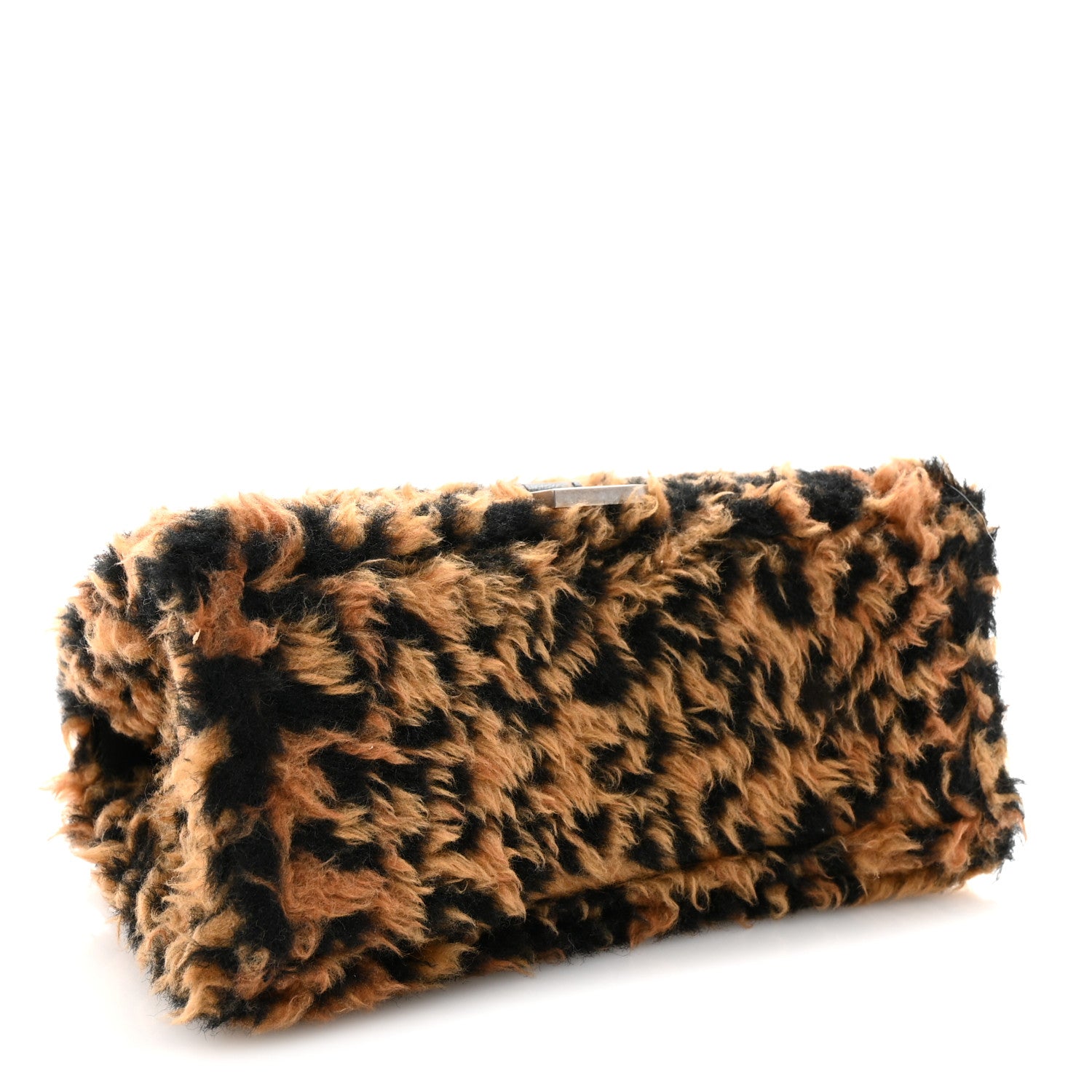Fleece Leopard Print Small Hourglass Top Handle Bag Brown